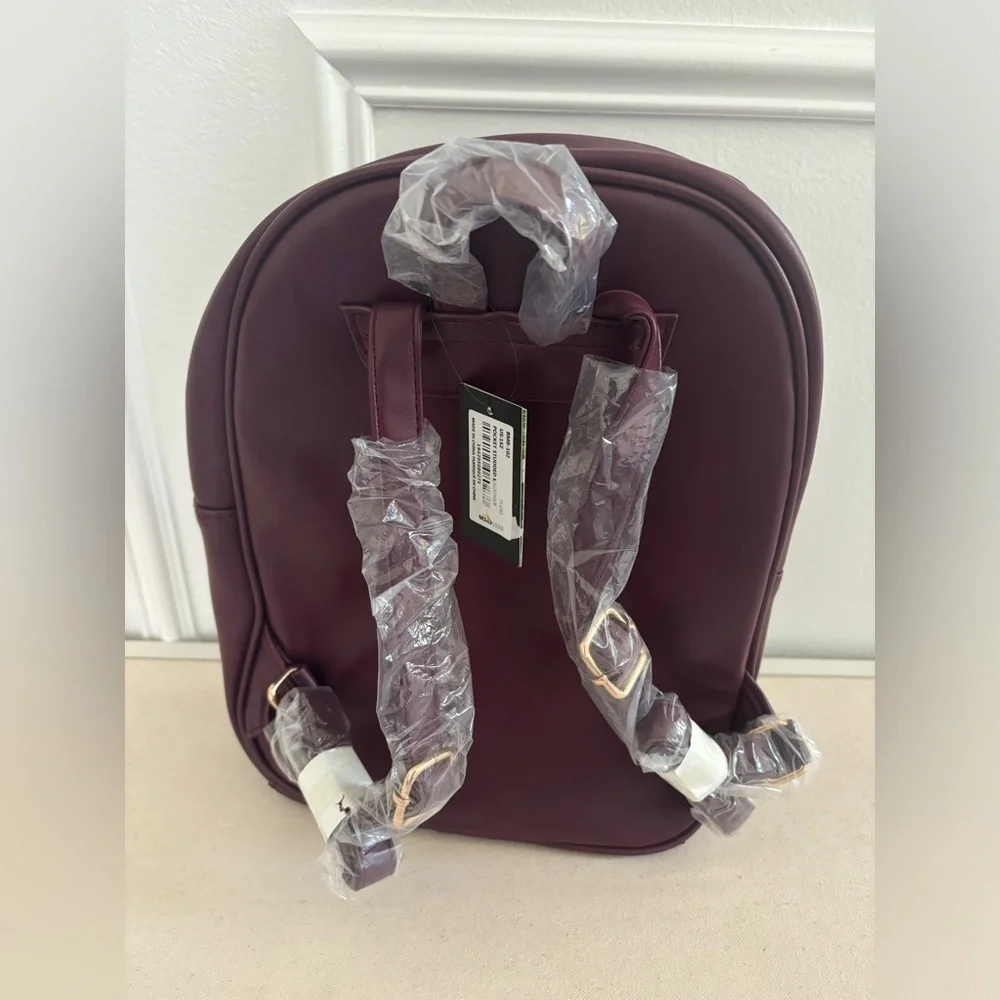 Badgley Mischka NEW Backpack Burgundy Gold Studded Hardware & Adjustable Straps